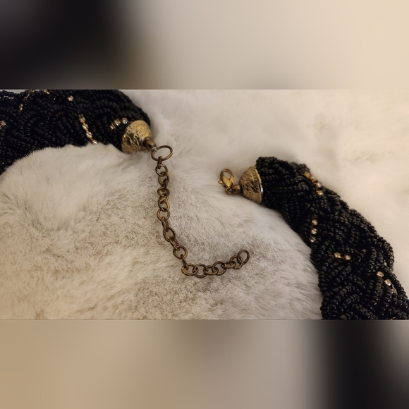 Black Gold Beaded Rhinestone Necklace - Picture 3 of 3